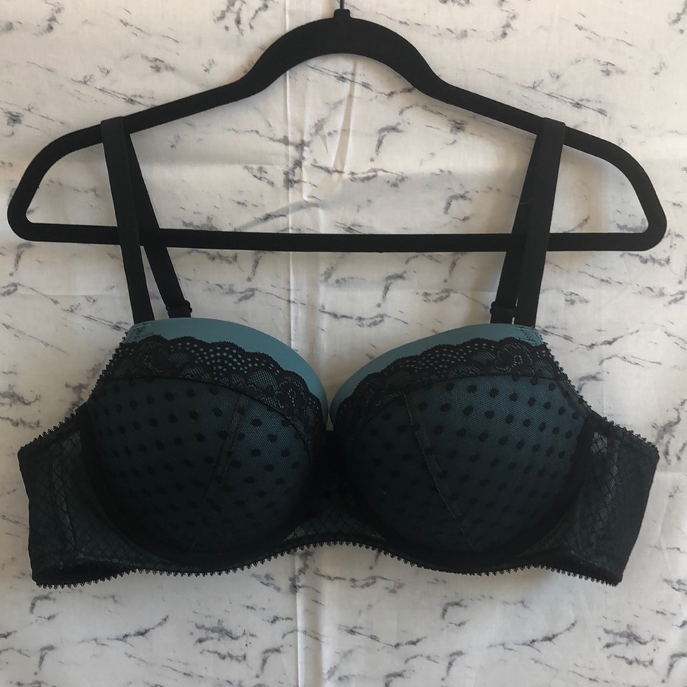 Teal and black Demi bra